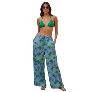Tiny Tassel Women's Sz XL Palm Trees Tropical Lounge Pants Cover-up 100% Cotton